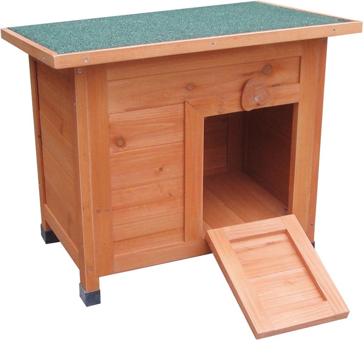 Flamingo konijnenhok – compact konijnenhok voor buiten met nachthok – 53x37x46 cm – konijnenhok domo classic bruin