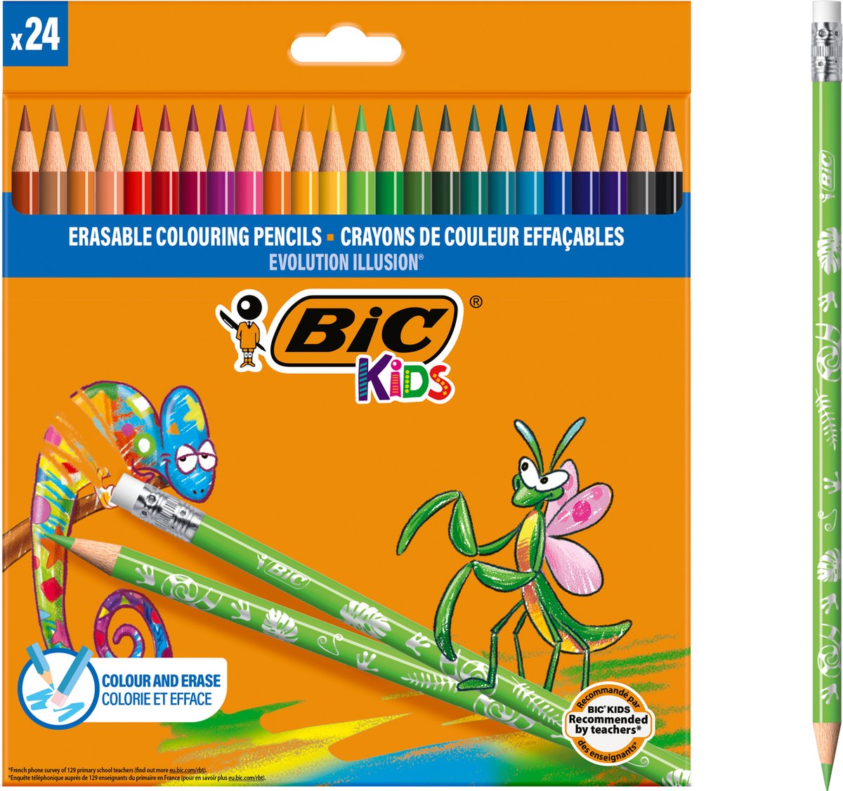 BIC Kids Evolution Radierbare Buntstifte, 24 Stück.