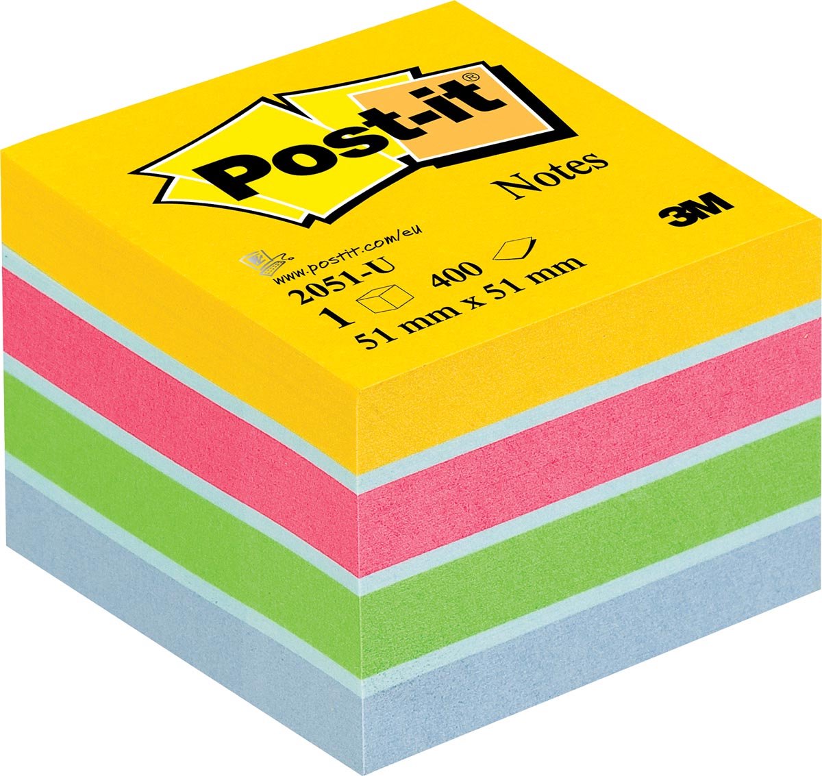 Post-it notes mini kubus, 400 vel, ft 51 x 51 mm, geassorteerde kleuren
