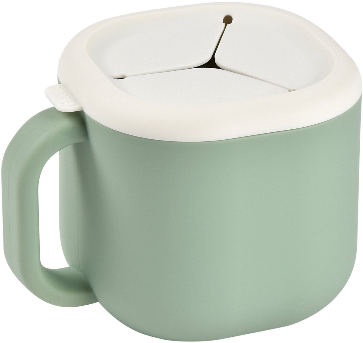Béaba snackbox van siliconen - morsvrije snackbeker met zacht sterdeksel - brede handgreep voor kleine handjes - onbreekbaar en flexibel materiaal - vrij van bpa, pvc en ftalaten - vaatwasbestendig - sage green
