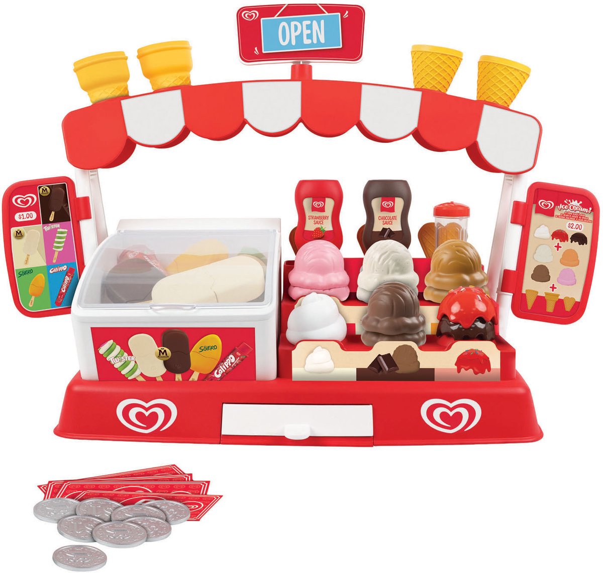 Casdon ola speelijs ijskraam | speelset met veel accessoires | met calippo, twister, magnum, cornetto, solero, schepijs en overige accessoires