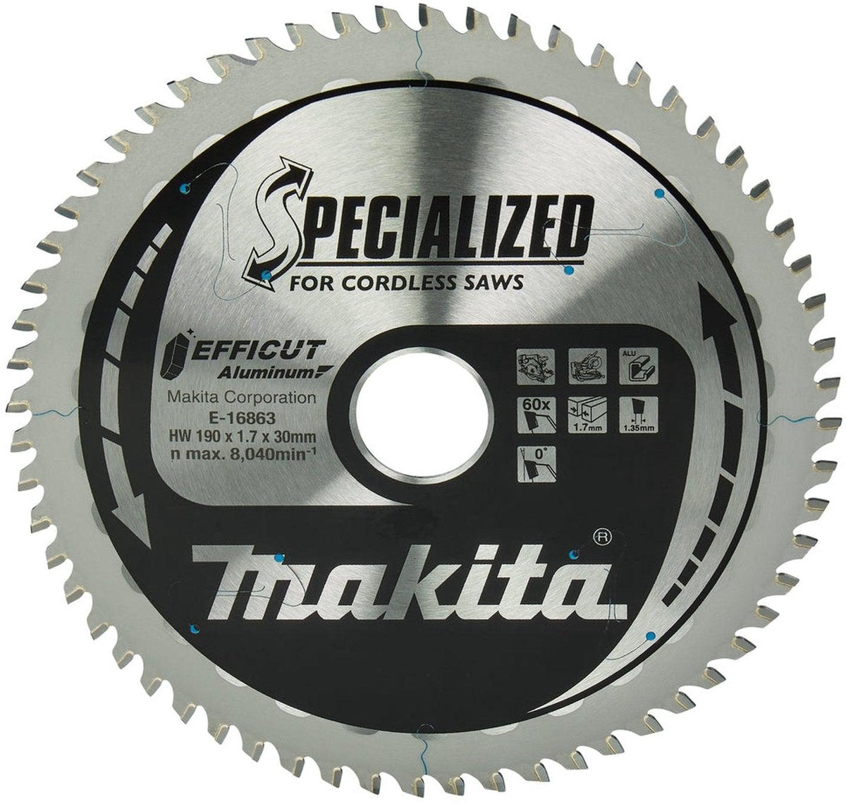 Makita ø 190mm asgat 30 (20)mm 60t cirkelzaagblad voor aluminium | specialized - e-16863