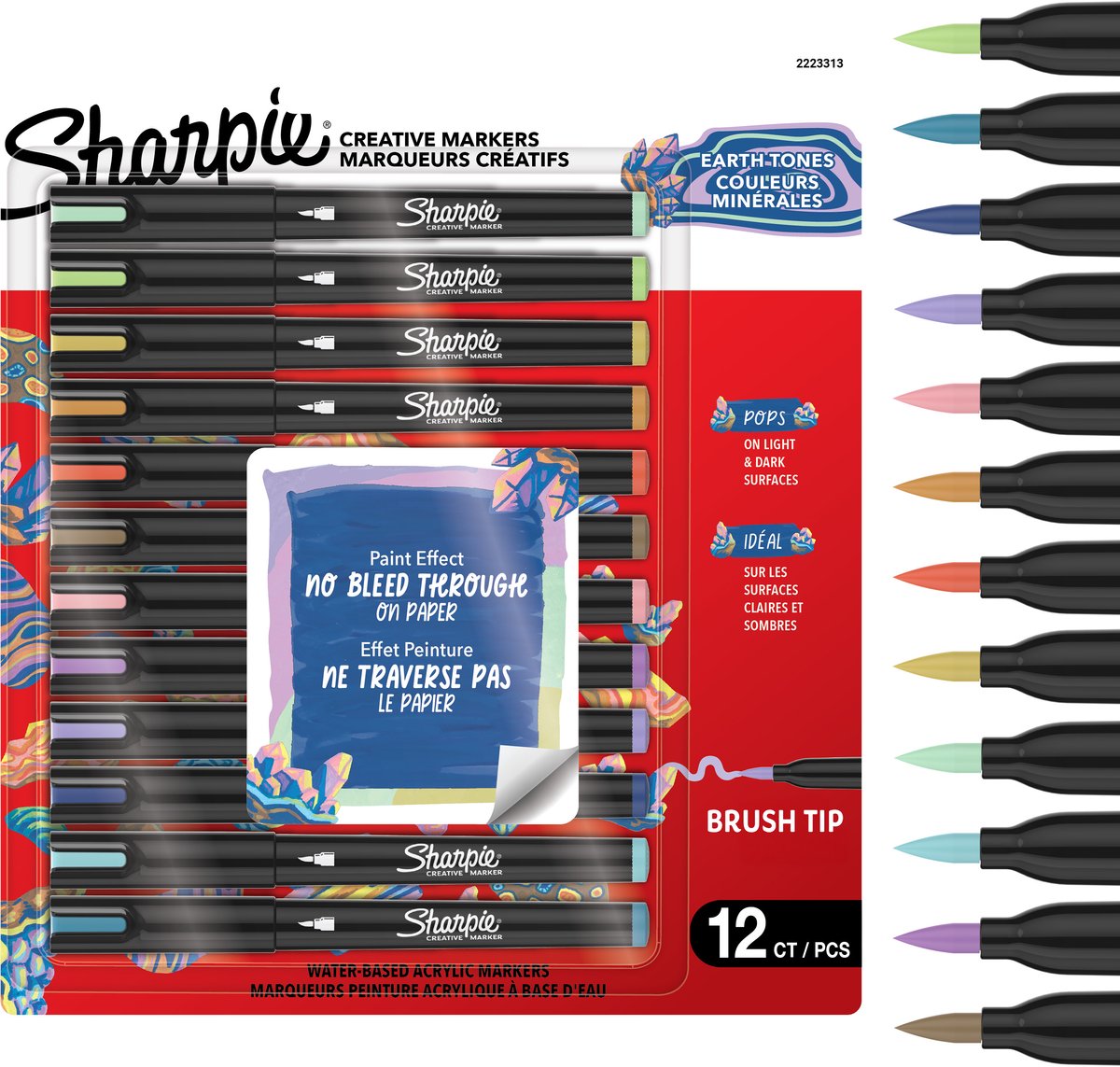Sharpie creative marker acrylverf pennen | water-based verfmarkers | niet-doorlopende inkt schrijft op de meeste oppervlakken | borstelpunt | knutsel- en kunstbenodigdheden | warme tinten | 12 stuks