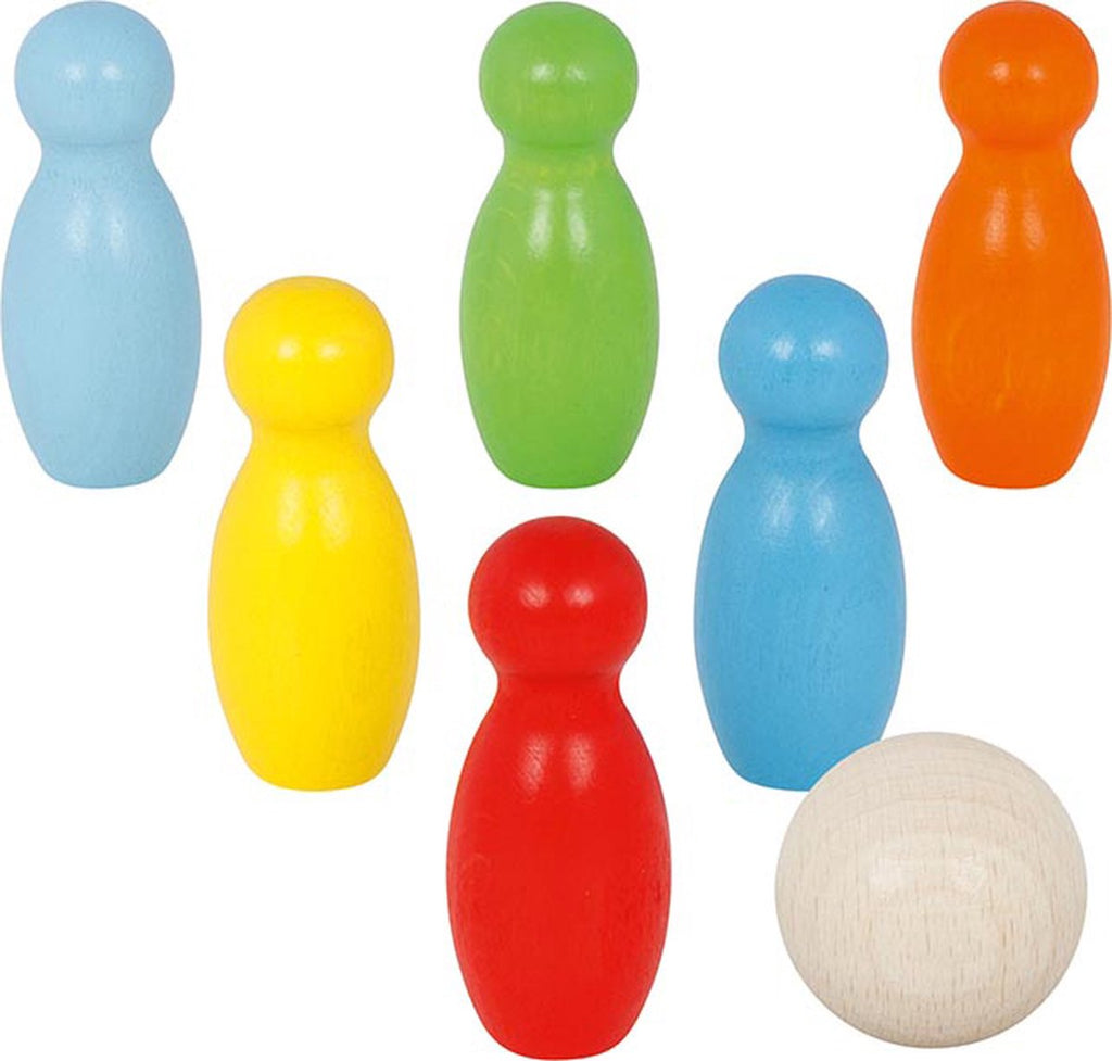 Goki Holz-Kegelspiel, farbig, 7-teilig.