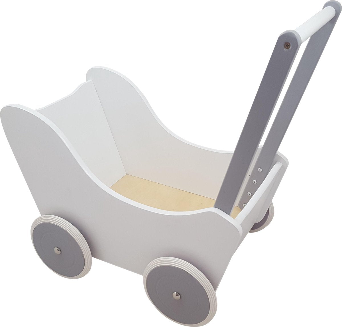 Puppenwagen aus Spielholz, weiß-silber