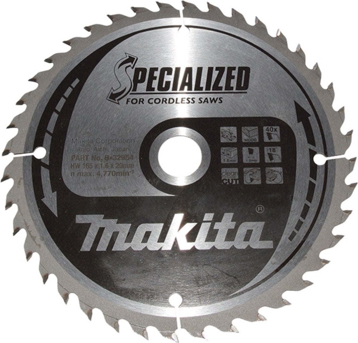Makita ø 165mm asgat 20mm 40t cirkelzaagblad voor hout | specialized - b-32954