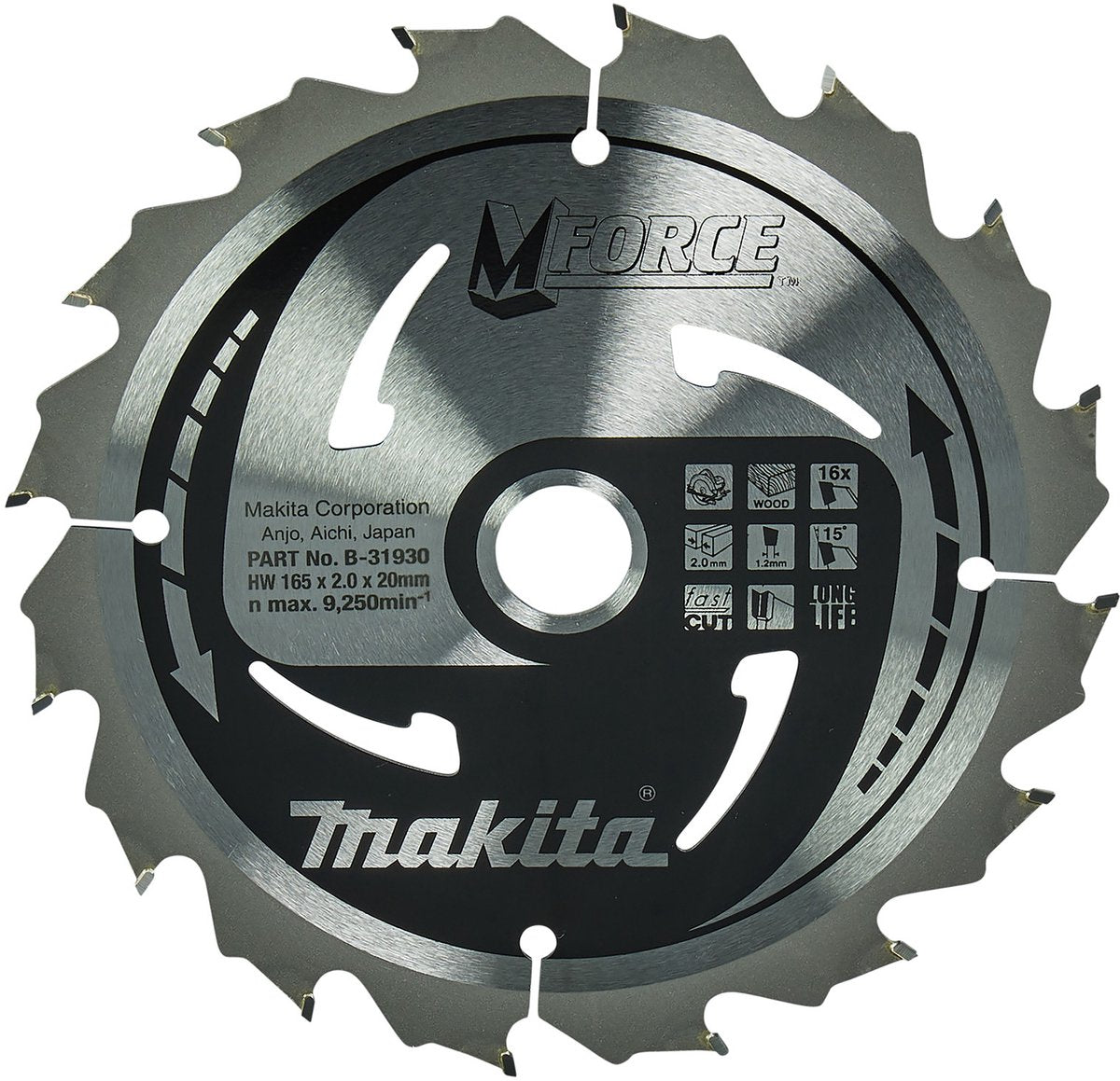 Makita ø165mm asgat 20mm 16t cirkelzaagblad voor hout | mforce - b-31930