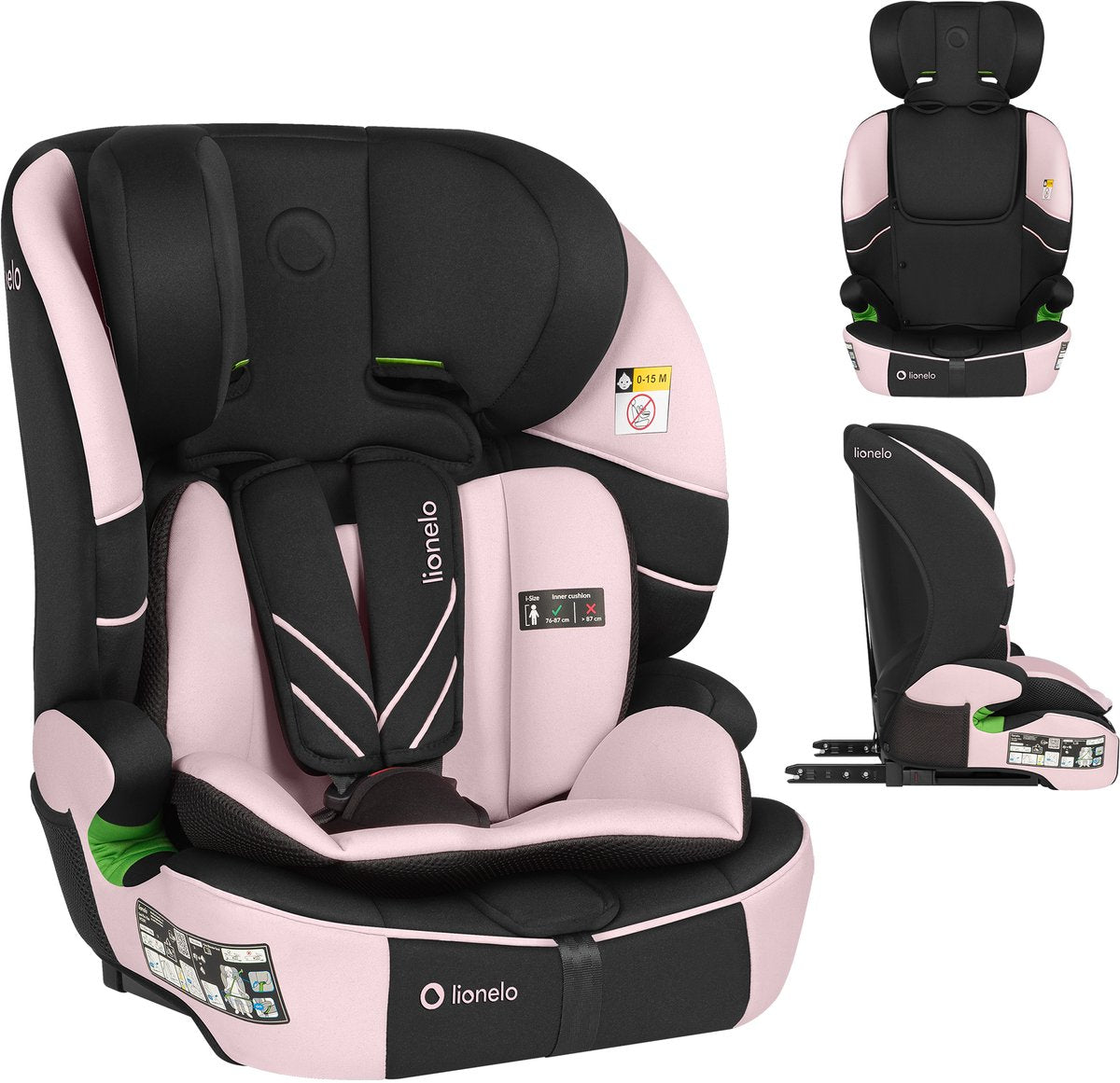 Lionelo autostoel met isofix – 1.5 tot 12 jaar (76-150 cm 9 - 36 kg groep 1 2 3) – nieuwste norm – groeit mee – breed zit- en rugdeel – 10-standen hoofdsteun – wasbare hoes – 5 punts gordel – autostoeltje voor baby, kind, peuter – levi fix i-size