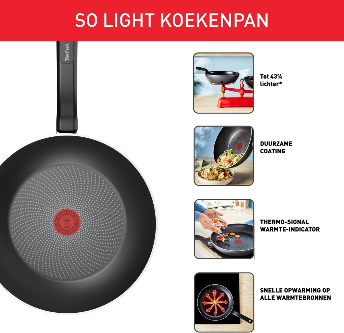 Tefal - so'light - wokpan - 28 cm - inductie