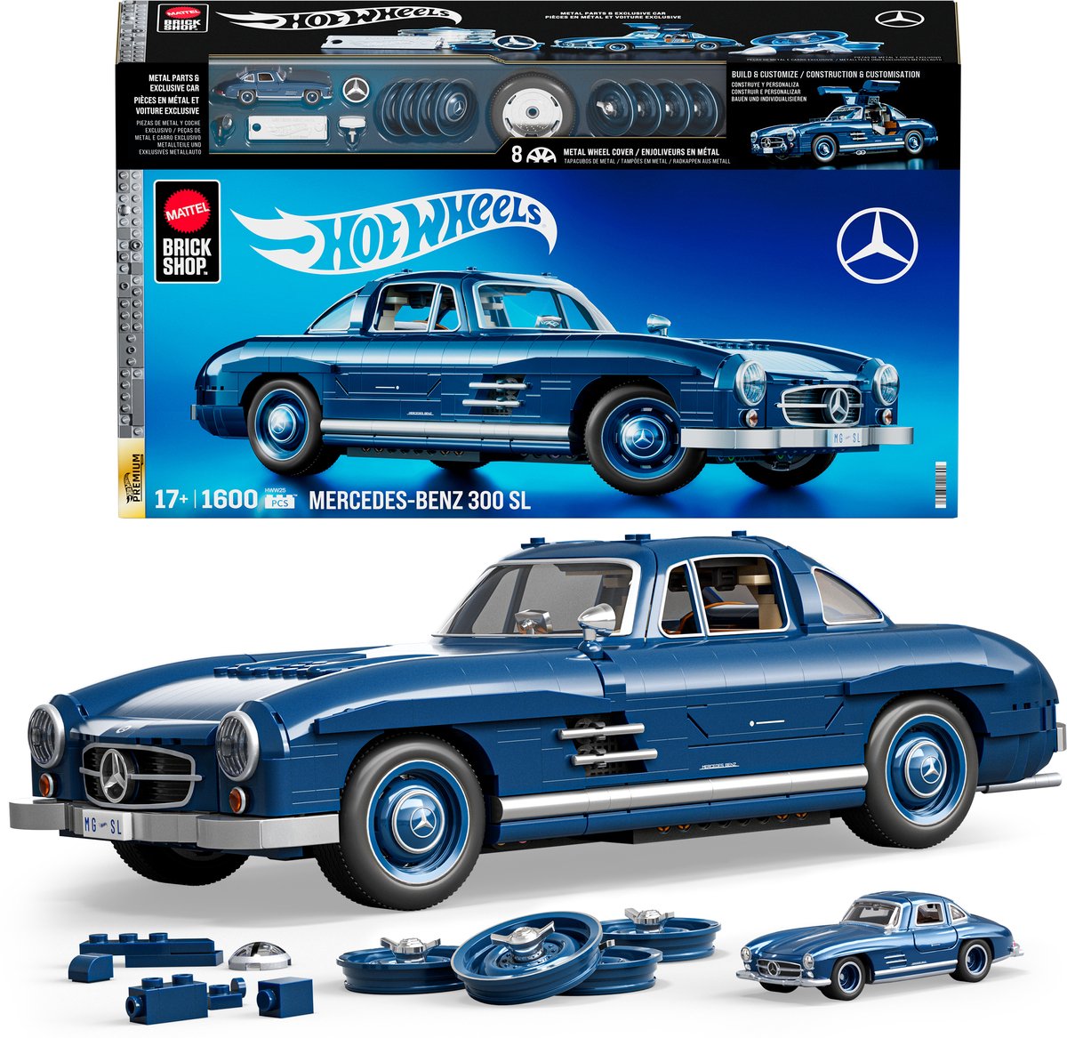 Mattel brick shop hot wheels - mercedes-benz 300 sl raceauto bouwset (1600 onderdelen)