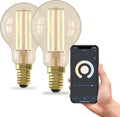 Calex slimme lamp - set van 2 stuks - wifi led filament verlichting - e14 - smart bulb goud - dimbaar - warm wit licht - 4,5w