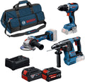 Bosch blauw bosch professional 3-toolkit 18v - gereedschap combiset - gsr 18v-65 - gbh 18v-26 - gws 18v-11 - gba 18v 5.0 ah - exba 18v 5.5 ah - gal 12v 18v-80 lader