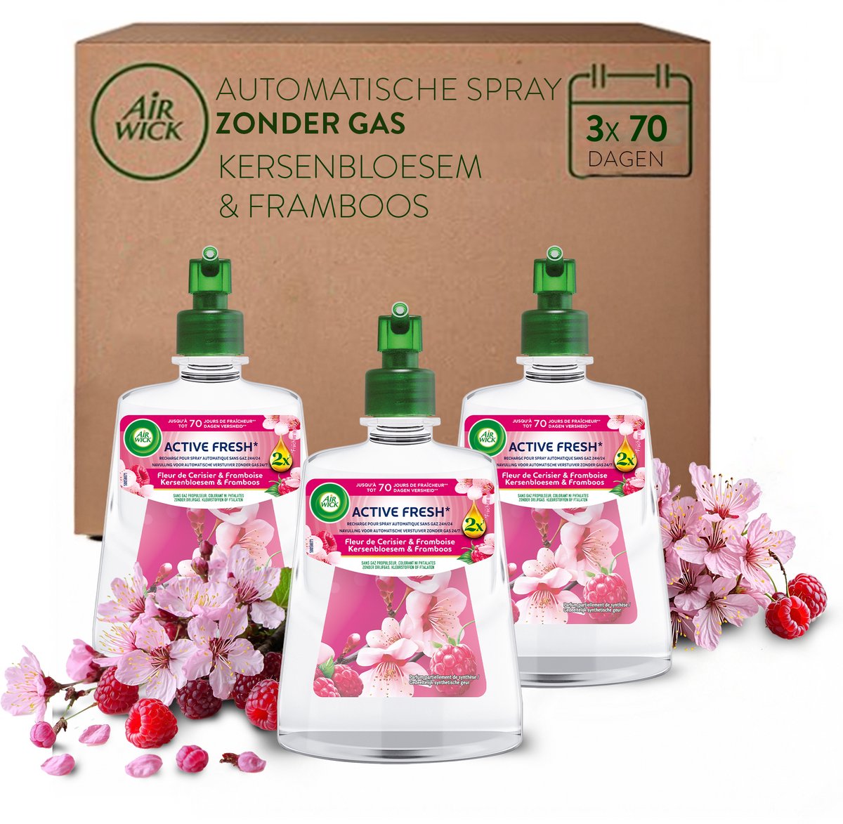 Air wick - active fresh luchtverfrisser kersenbloesem - 3 navullingen