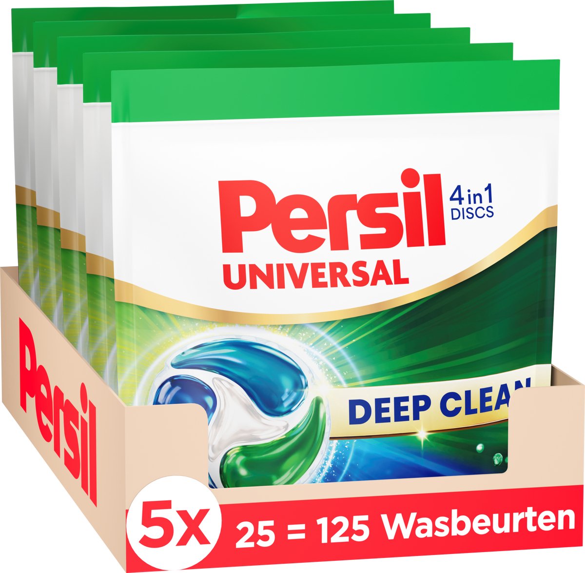 Persil wasmiddel - wasmiddelcapsules - discs universal - 4-in-1 discs - witte gekleurde was - voordeelverpakking- 5 x 25 = 125 wasbeurten