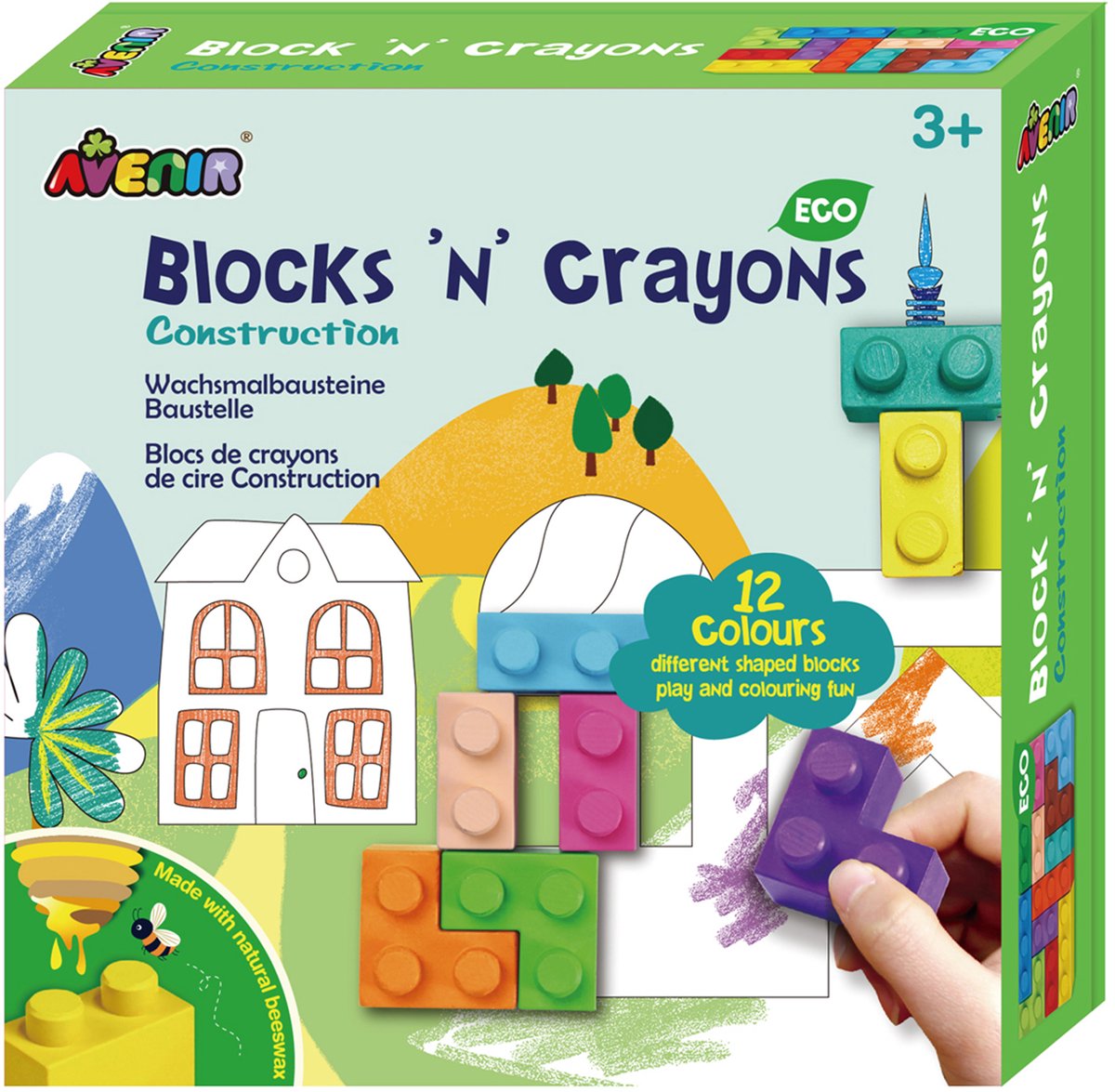 Avenir blocks ' n crayons - gebouwen - 12 kleuren en 3 blokvormen - 3 kleurplaten - 3+