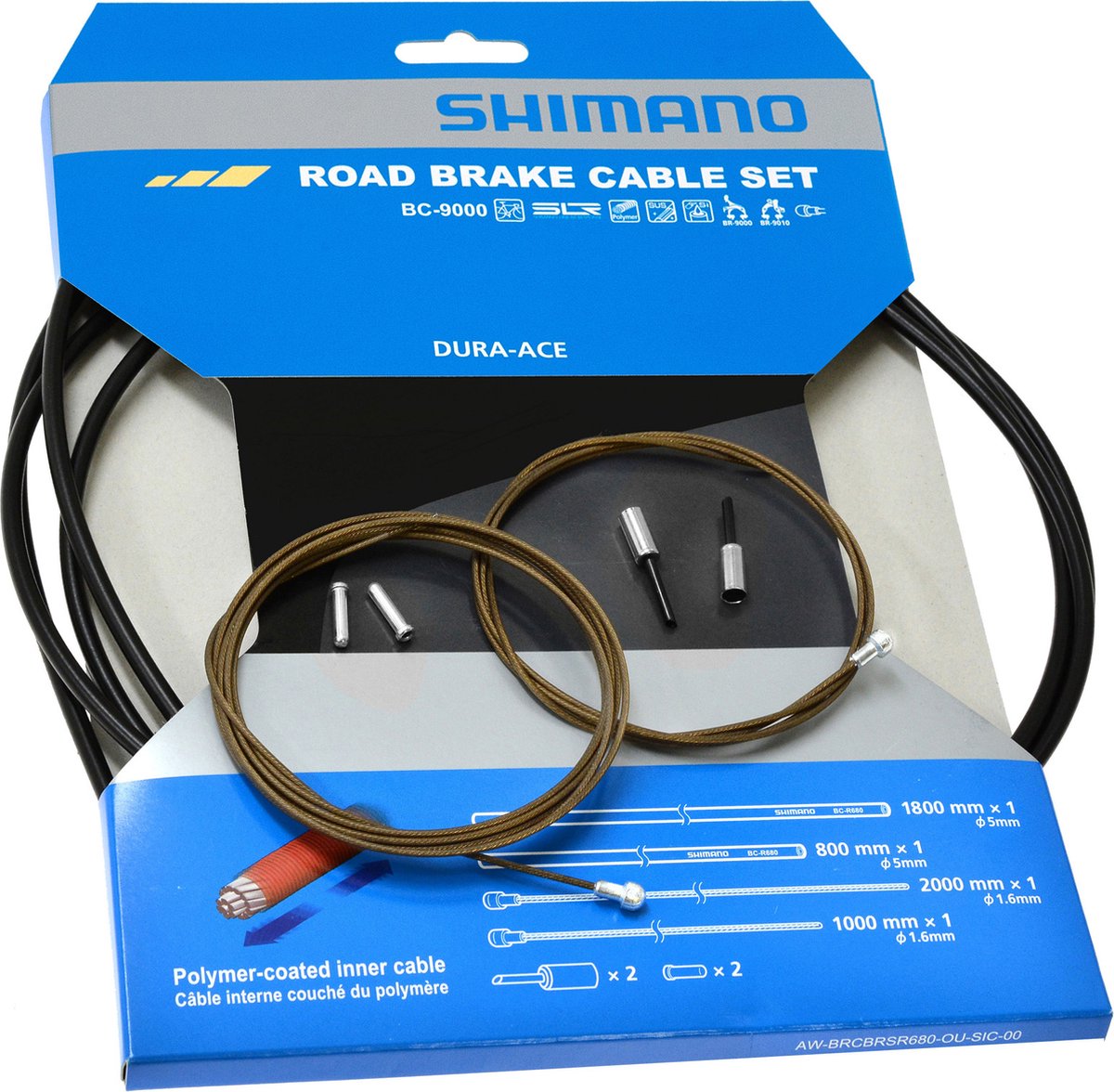 Shimano dura-ace remkabelset polymer - voor- en achterrem - inclusief buitenkabels - racefiets