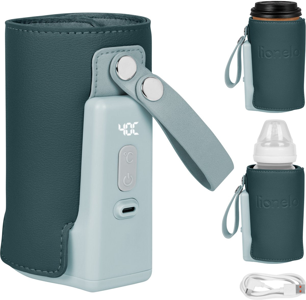 Lionelo thermup go plus draagbare flessenwarmer – 3000 mah accu – tot 8 uur draadloos gebruik – 5 temperatuurstanden 38-50°c – usb-c oplaadbaar – thermostaat tegen oververhitting – voor flessen 52-70 mm – bpa vrij