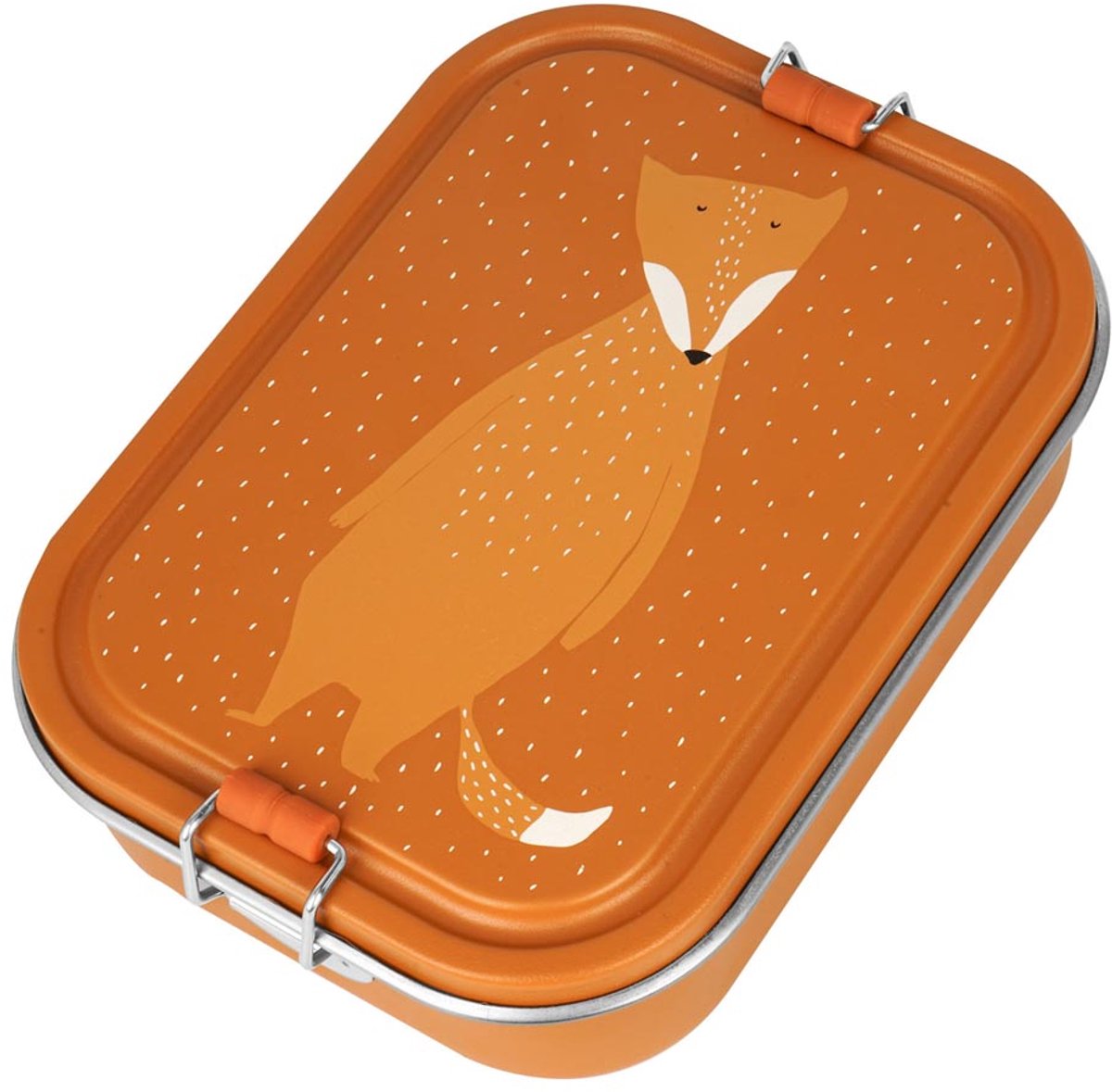 Trixie brooddoos groot - mr. fox - rsv lunchbox voor kinderen - makkelijk te openen broodtrommel - 2 vakken - oranje