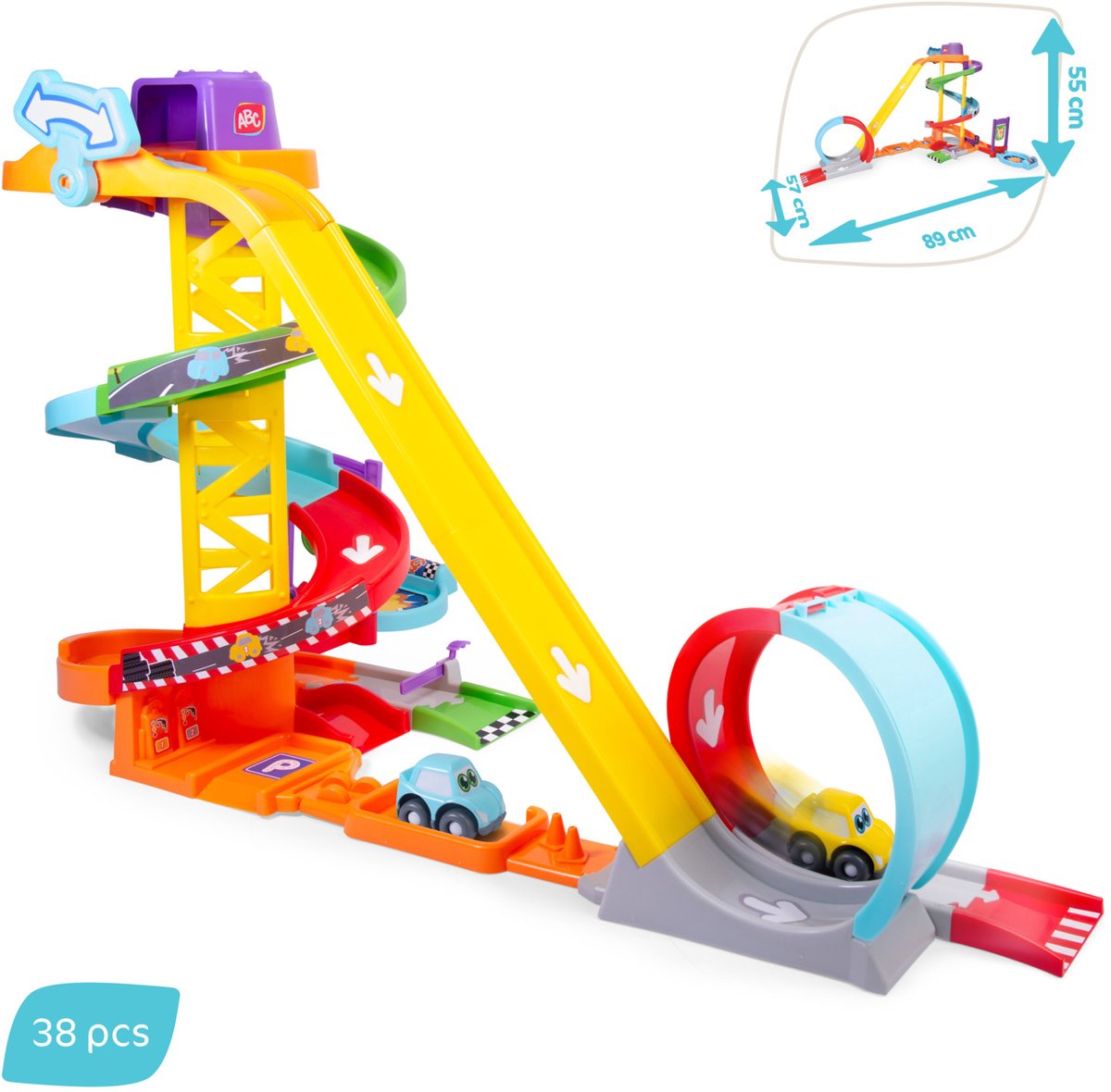 Dickie racebaan - abc - race n loop park - speelset met 2 auto's, looping en knikkers