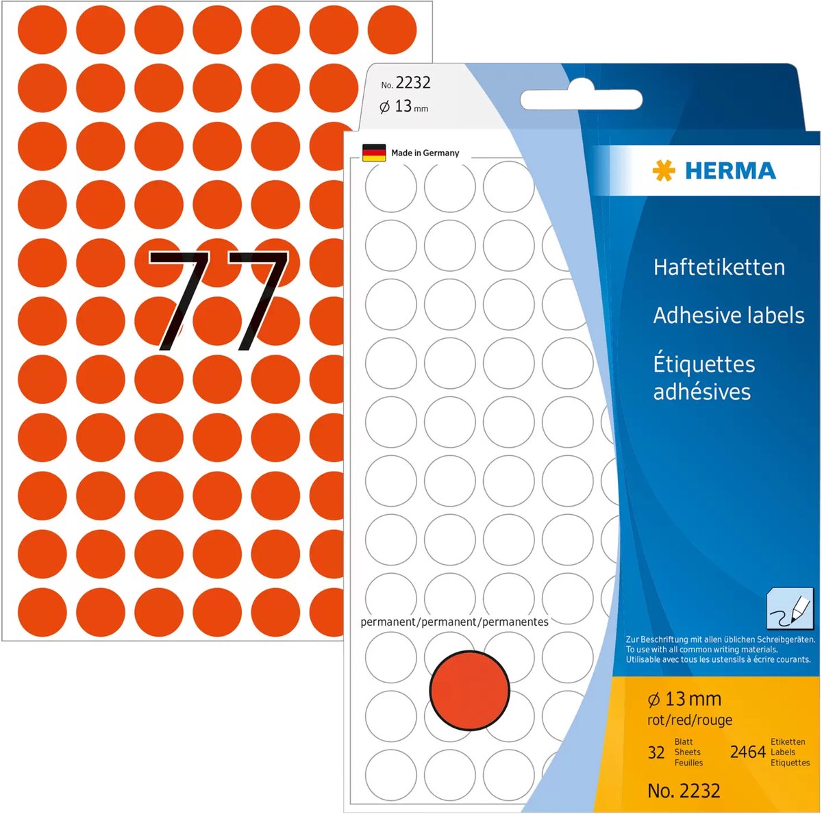 Herma 2232 universele etiketten rood 13 mm rond papier 2464 st.