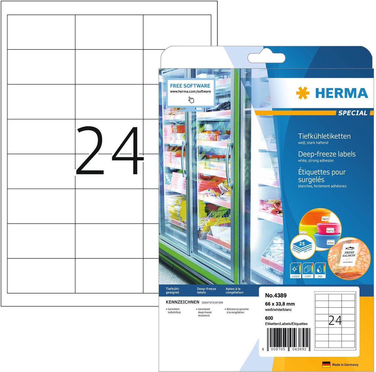 Herma diepvriesetiketten wit 66x33.8 a4