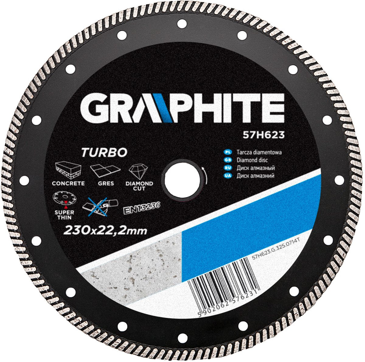 Graphite 57h623 diamant slijpschijf turbo super dun, steen, beton, marmer 230 mm
