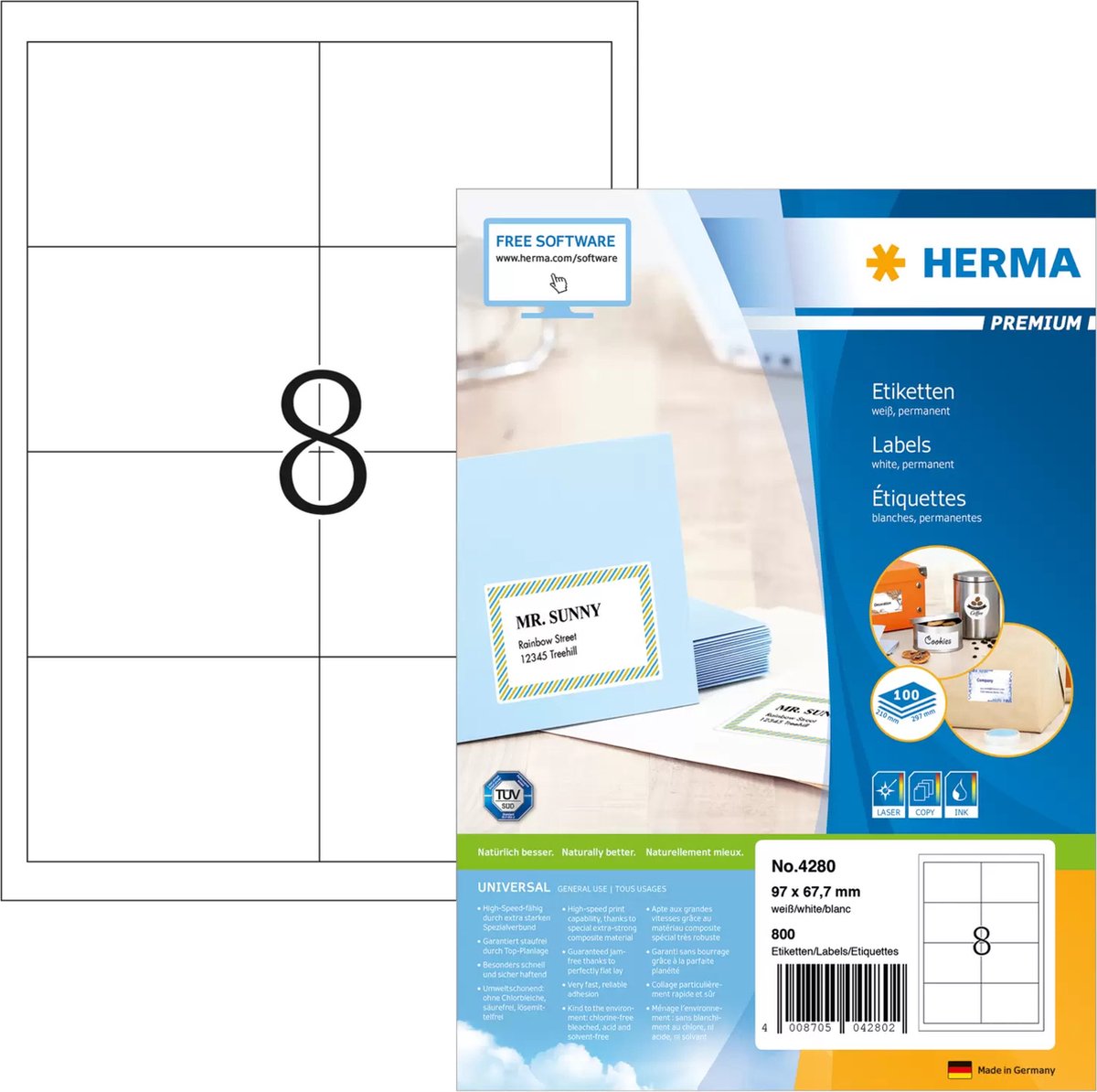 Herma etiketten wit 97x67.7 premium a4 800 st.