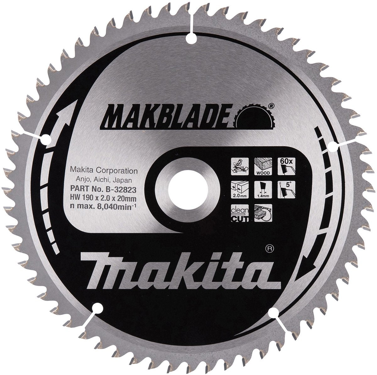 Makita afkortzaagblad voor hout | makblade | ø 190mm asgat 20mm 60t - b-32823