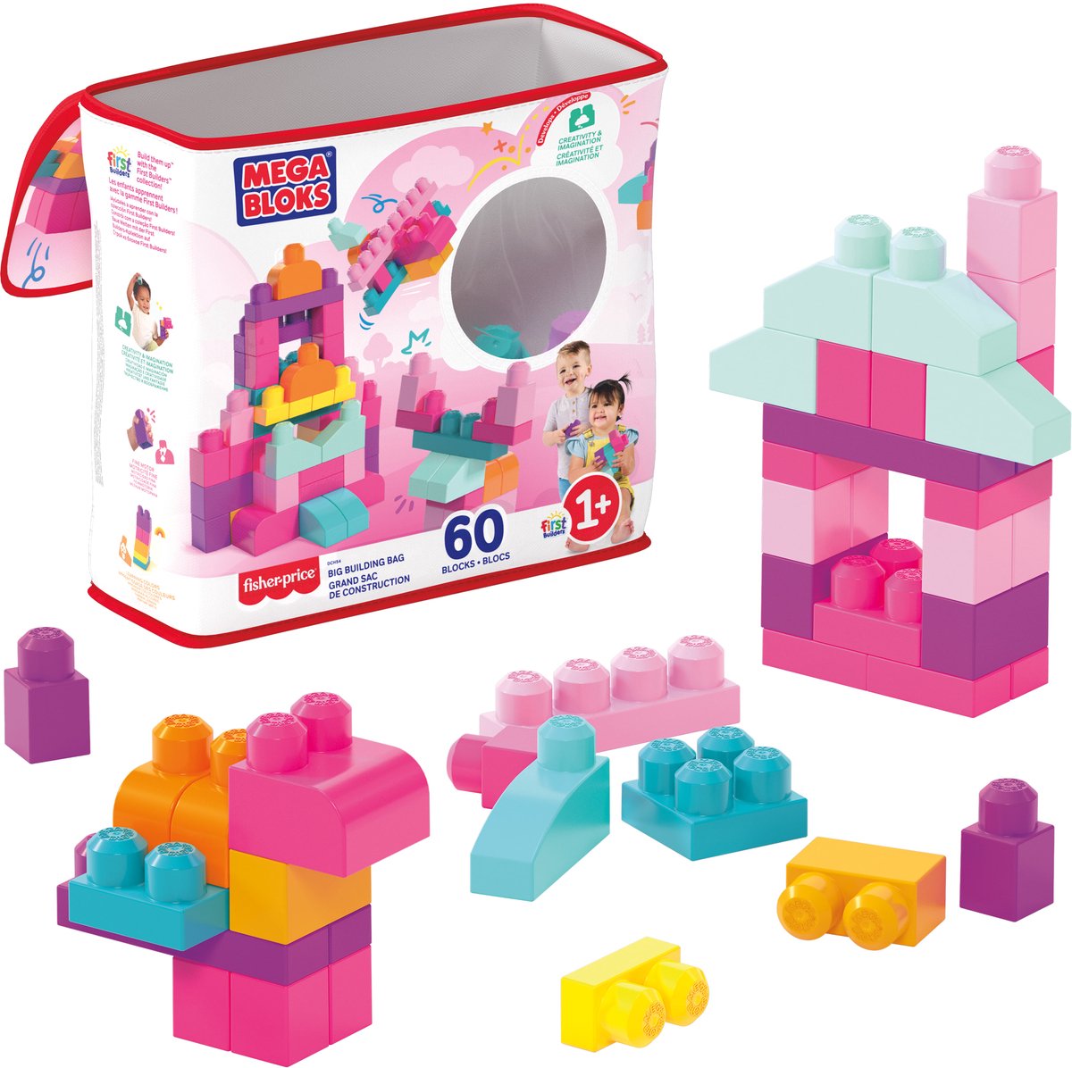 Mega bloks big buildng bag 60pc pink