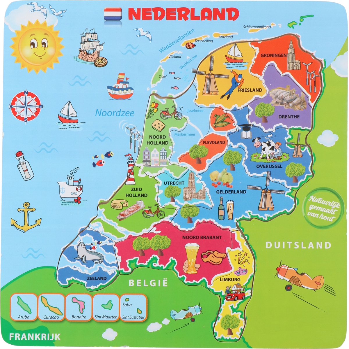 Holzpuzzle-Karte der Niederlande, 13 Teile.