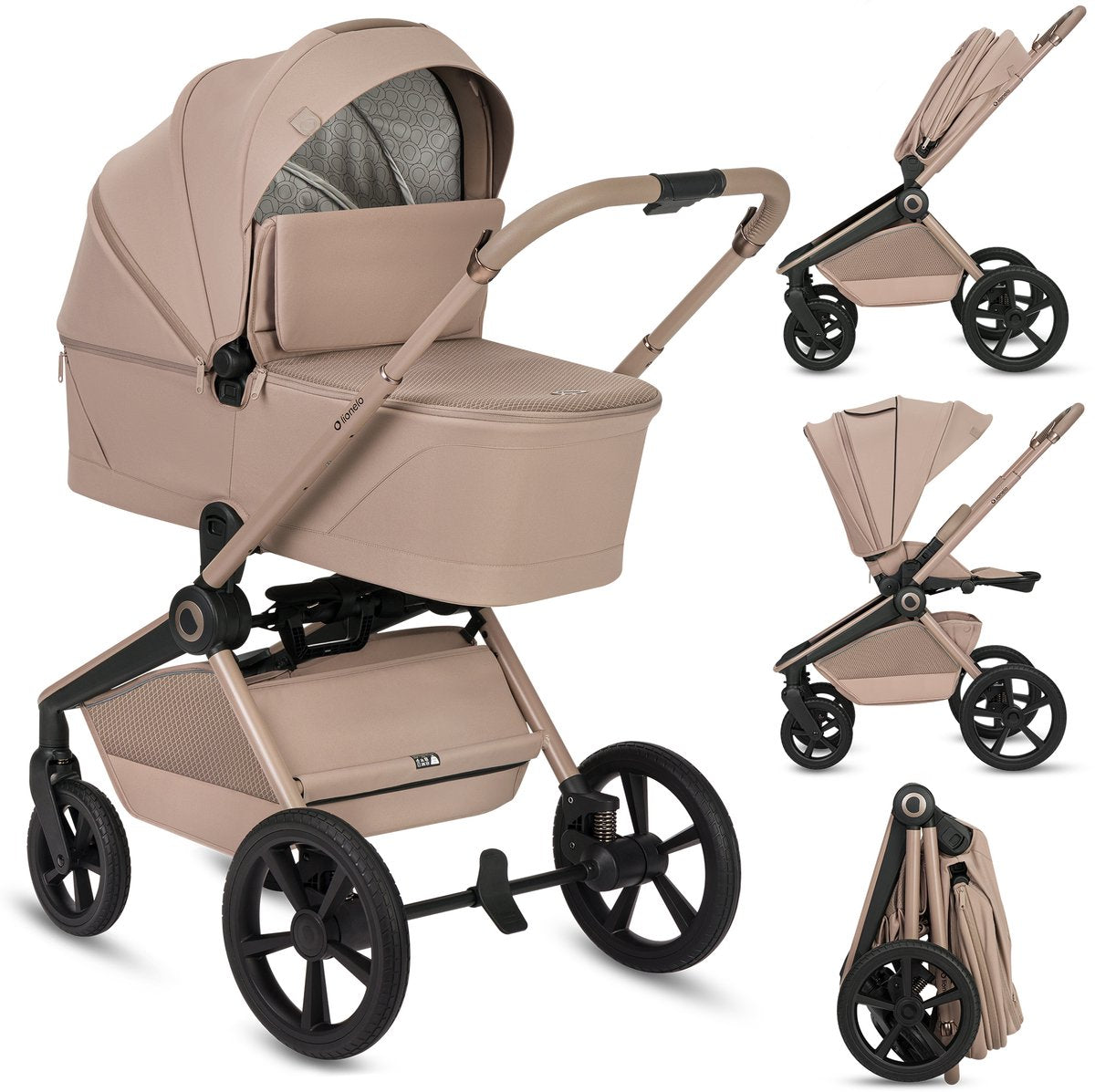 Lionelo freya 2in1 kinderwagen – reiswieg wandelwagen – vanaf geboorte tot 22 kg – premium buggy - pu-wielen met vering – voor- achterwaarts zitje – upf50+ kap – compleet accessoiresysteem
