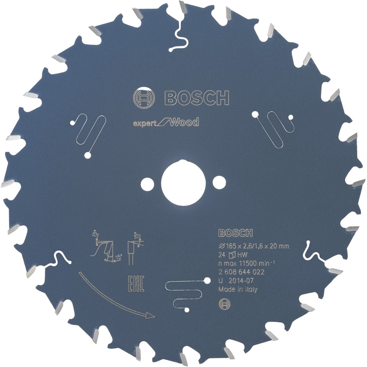 Bosch cirkelzaagblad - expert wood - 165 x 20 x 2,6 mm - t24 - 2608644022