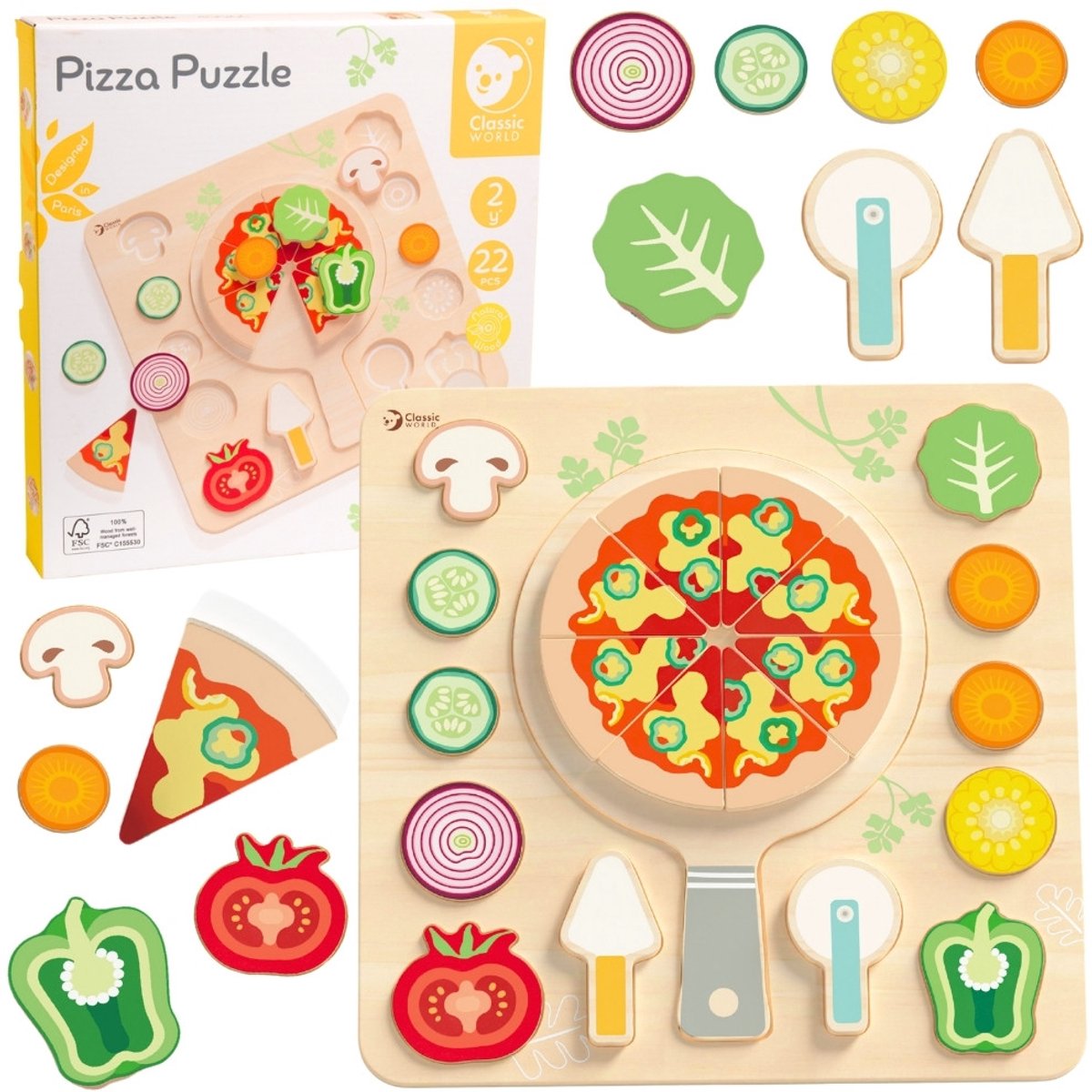 Klassisches Welt-Holzpuzzle Pizza, 22 Teile.