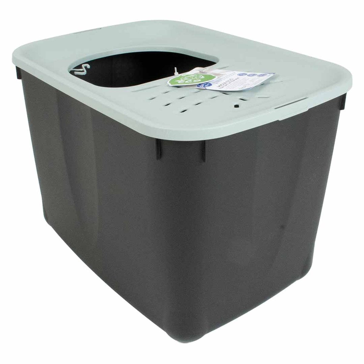 Duvo plus kattenbak micia eco top - toploader kattentoilet met hoge rand - minder morsen - 57x37x38cm - taupe zwart