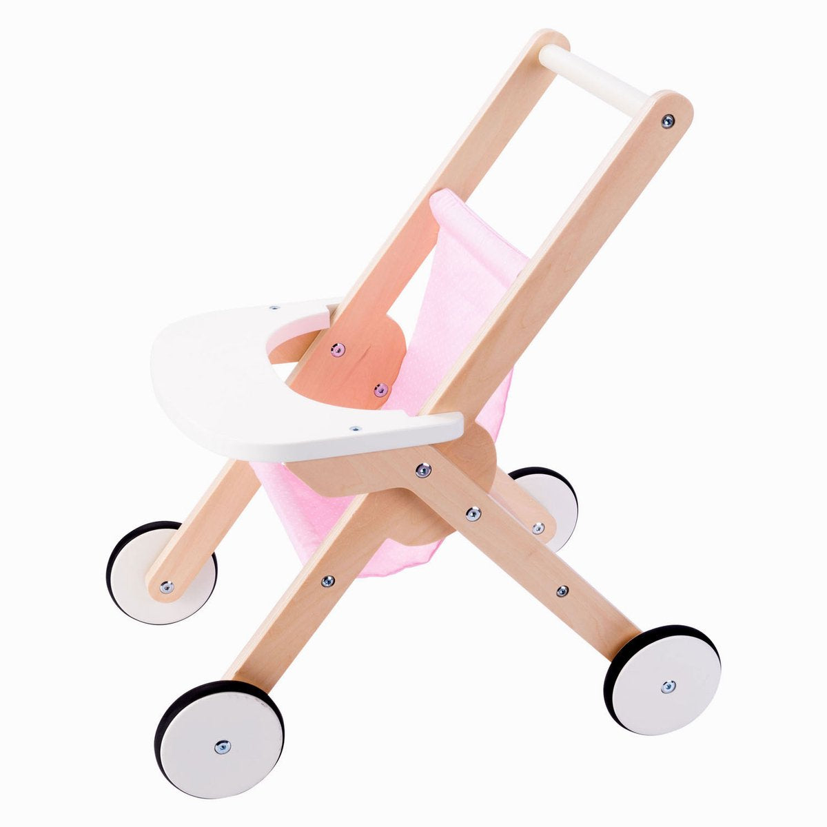 Puppenwagen aus Holz, rosa
