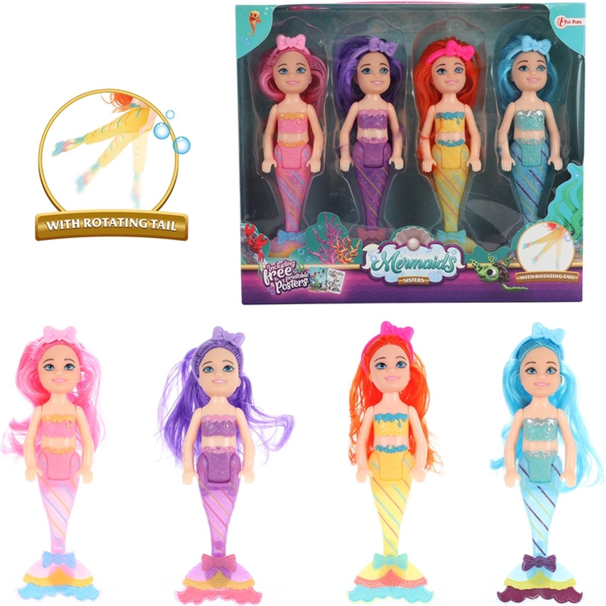 Toi-Toys Meerjungfrauen-Puppen, Schwestern, 4 Stück.