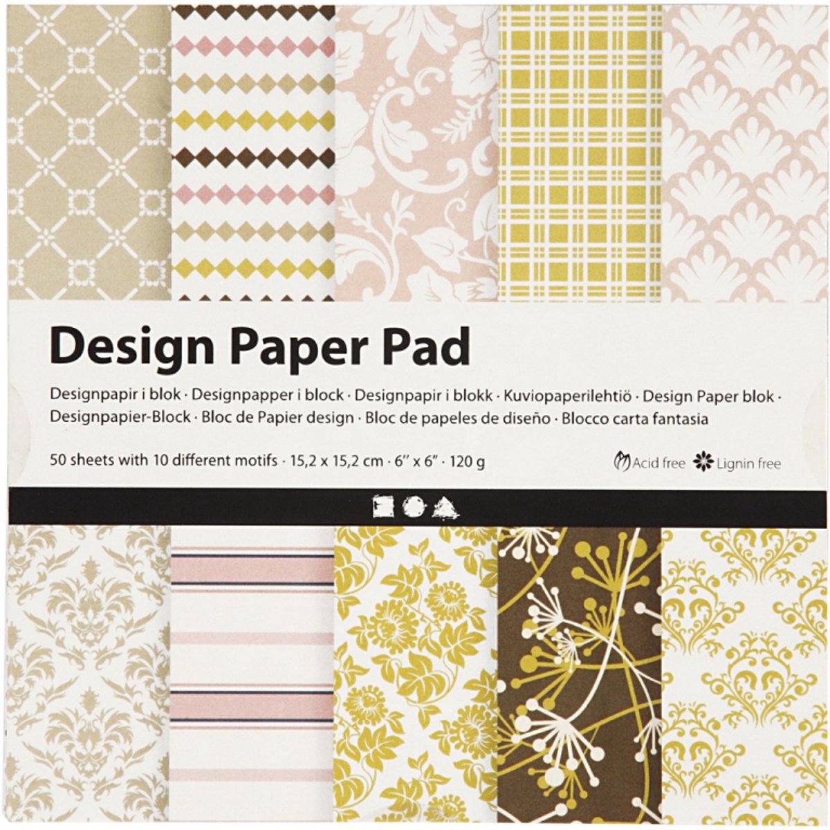 Creativ Company Design-Papierblock, Blattgröße 15,2 x 15,2 cm, 120 g, grün, rosa, 50 Blatt, 1 Schachtel