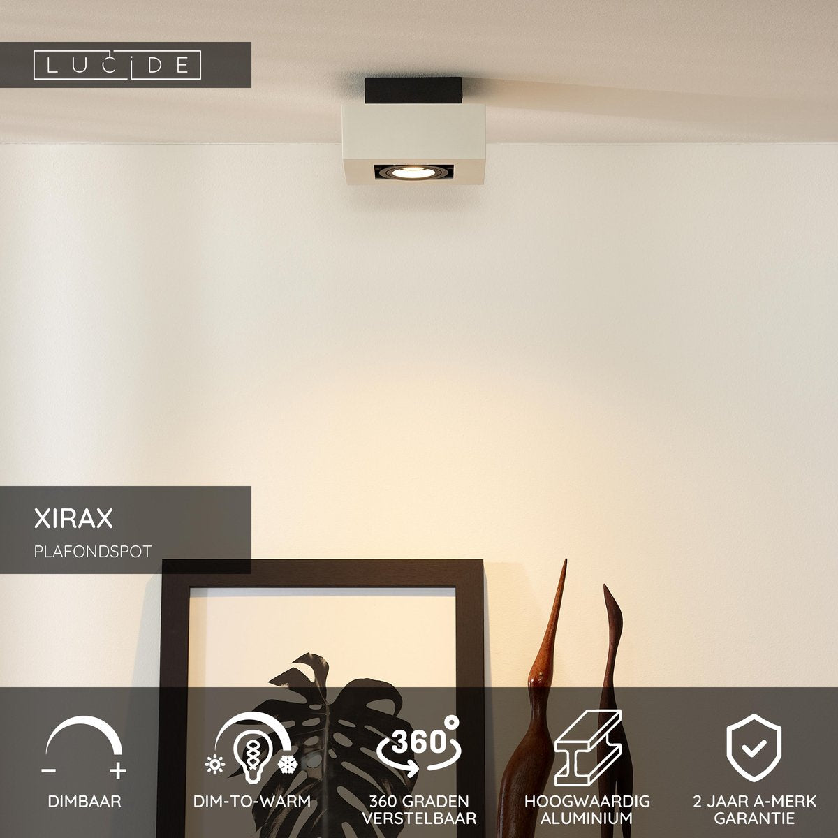 Lucide xirax - plafondspot (plafondlamp) - led dim to warm - gu10 (mr16) - 1x5w 2200k 3000k - wit