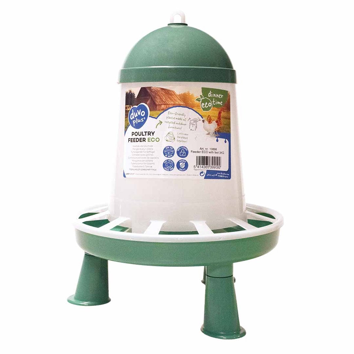 Duvo plus kip voederbak eco - gerecycleerd - met pootjes - 3kg groen