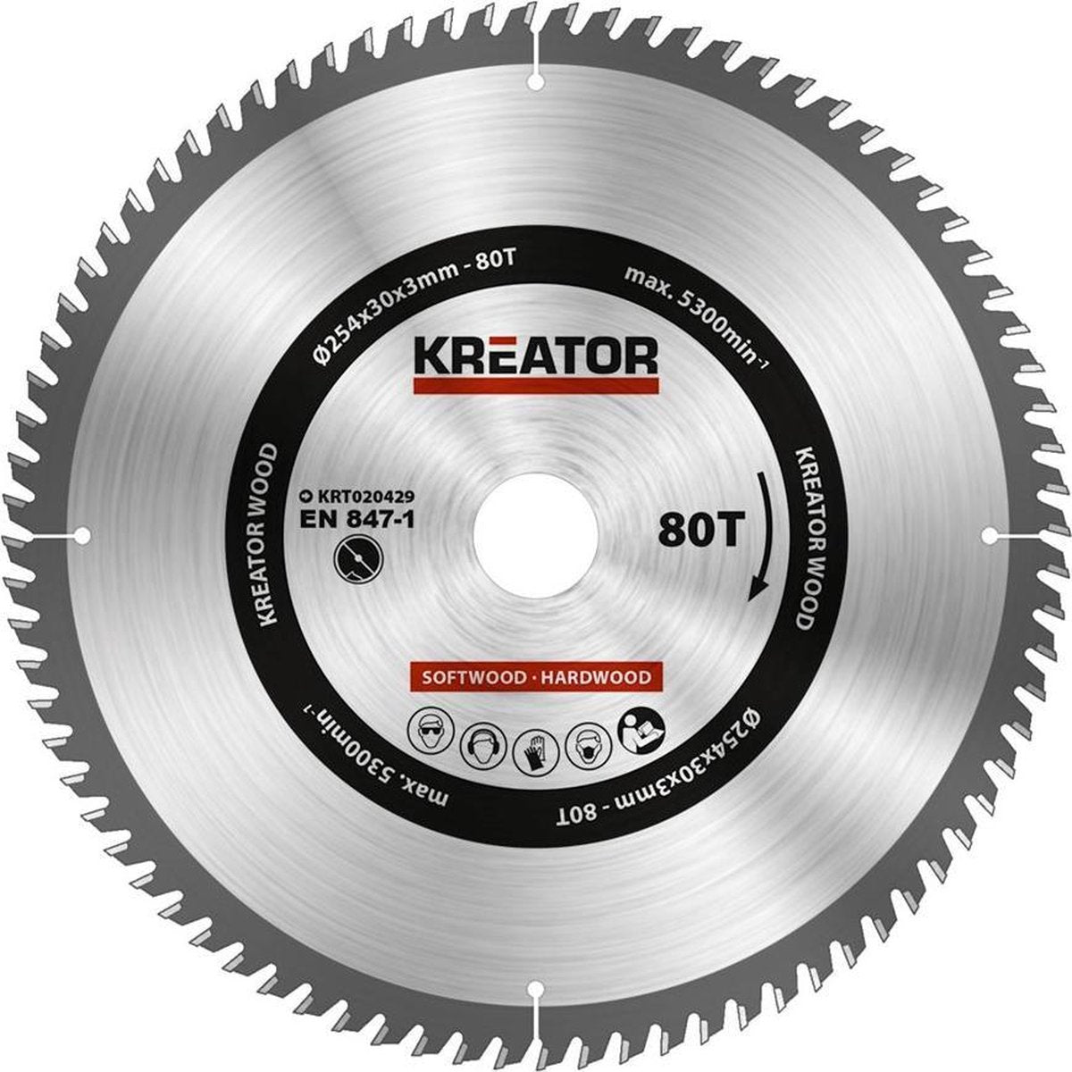Kreator krt020429 zaagblad hout 254 mm -80t
