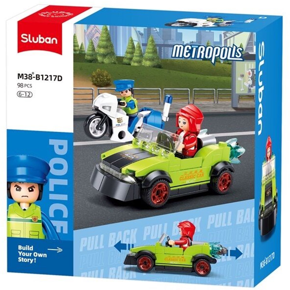 Sluban metropolis politie achtervolging bouwspeelgoed kinderen vanaf 6 jaar – constructiespeelgoed modelbouw – bouwdoos met 98 bouwstenen – m38-b1217d