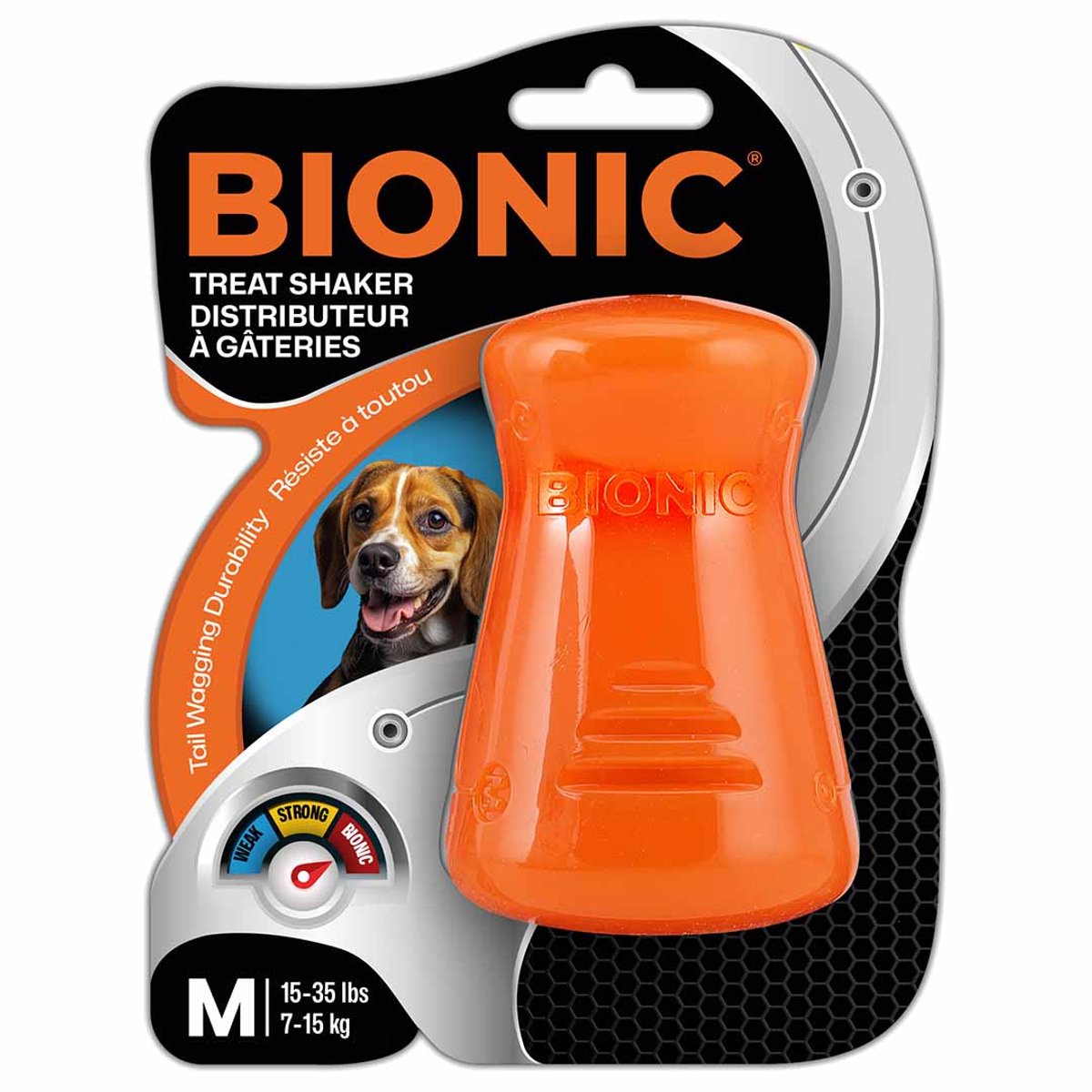Bionic voederspeeltje treat shaker - vulbaar kauwspeelgoed voor sterke kauwers - honden 7-15 kg - 6x6x8,5cm - oranje