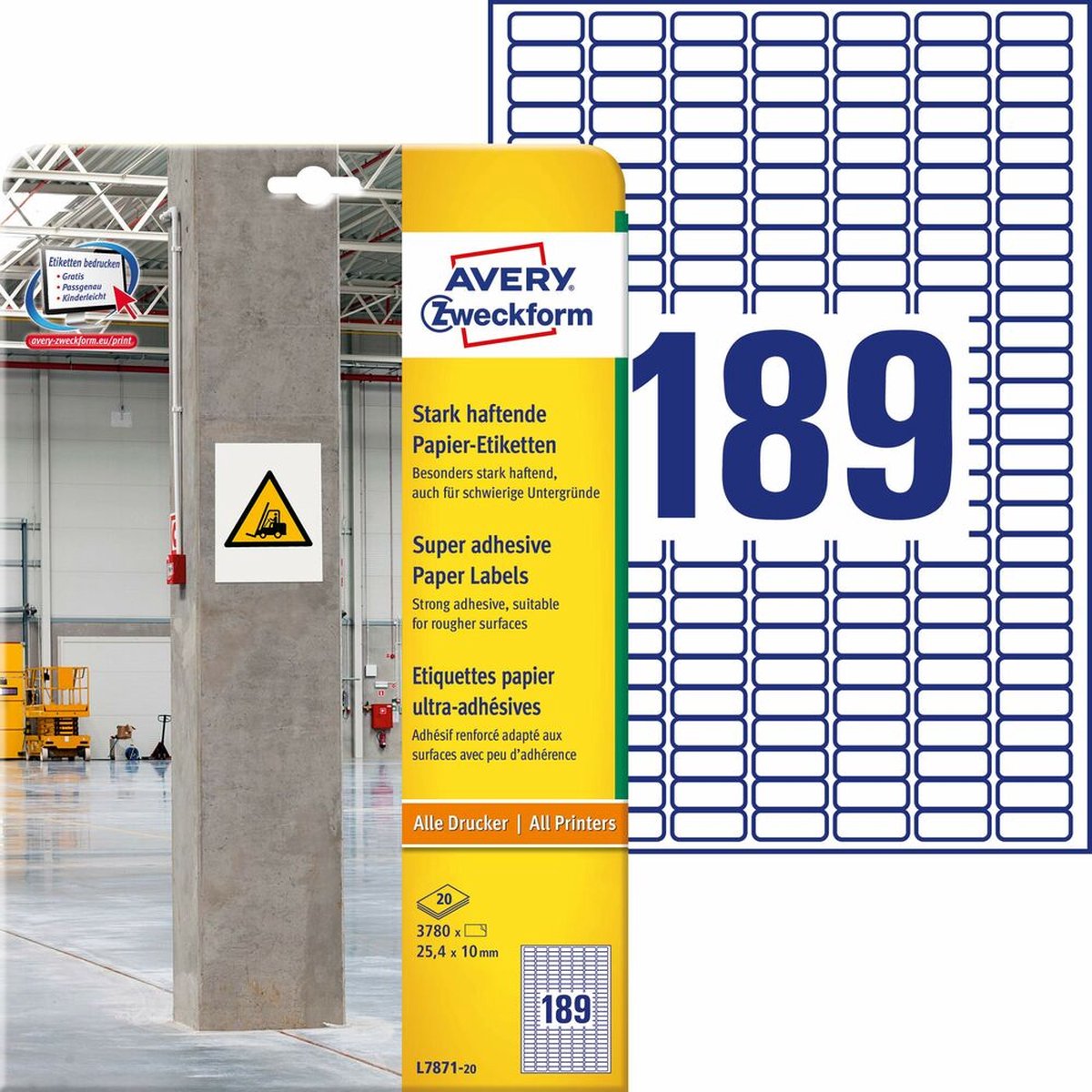 Avery zweckform avery zelfklevende etiketten 25,4 x 10 mm wit 3780 stuks