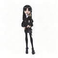 Monster high x wednesday verzamelpop - wednesday addams in zwarte jurk met thing als accessoire
