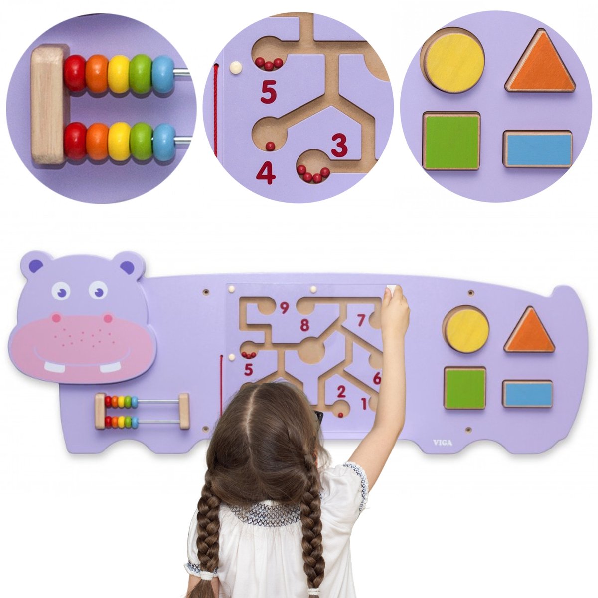 Viga toys - nijlpaard - wandspeelbord - multi