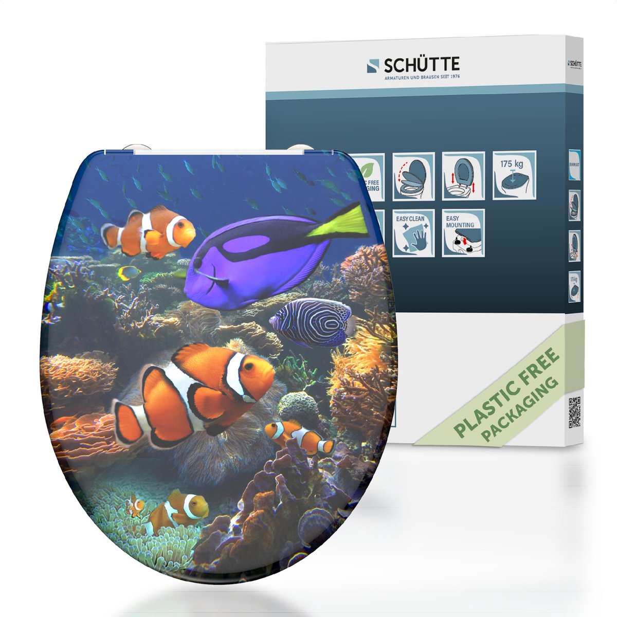 Schütte wc-bril 82372 sea life - duroplast - soft close - afklikbaar - rvs-scharnieren - belastbaar tot 175 kg - decor - 3-zijdige print