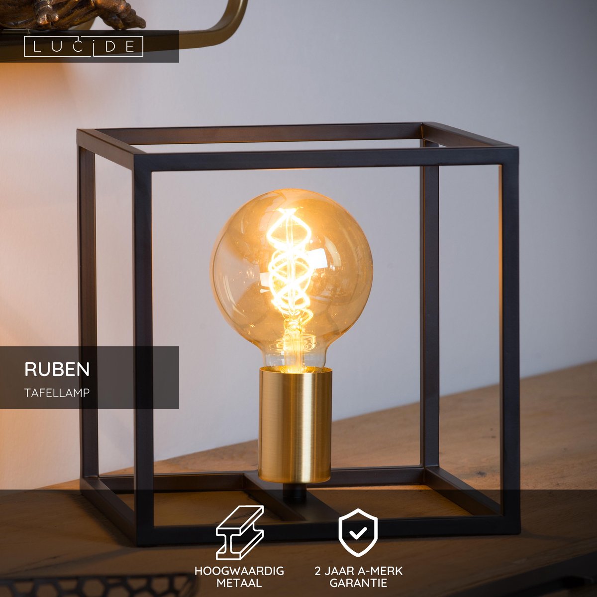 Lucide ruben - tafellamp - 1xe27 - zwart