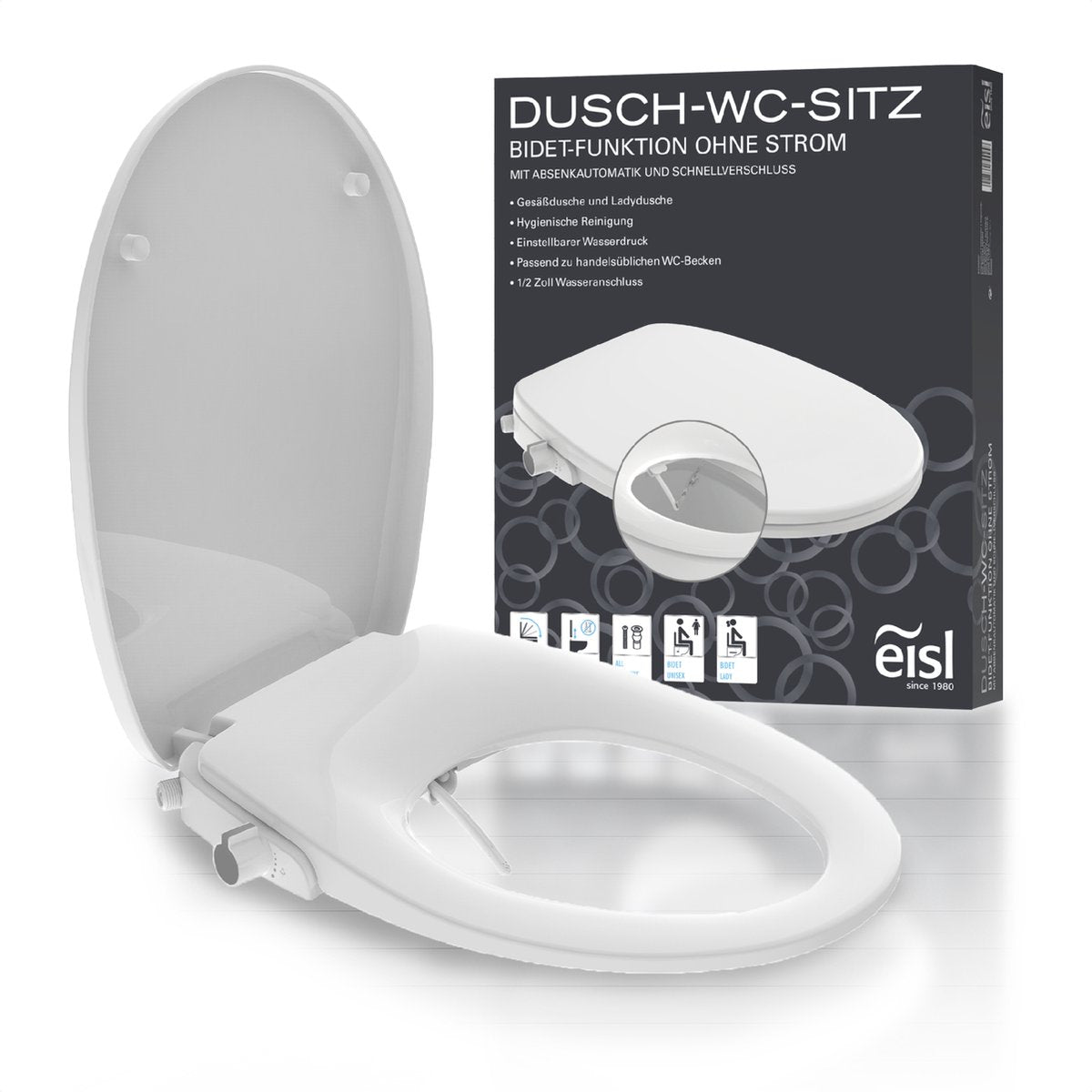 Eisl bidet douche wc-zitting opzetstuk - soft close - afklikbaar - wit