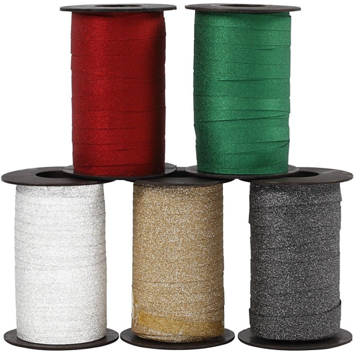 Creativ company cc curling ribbon, w: 10 mm, glitter, assorted colours, 5x100 m 1 pack