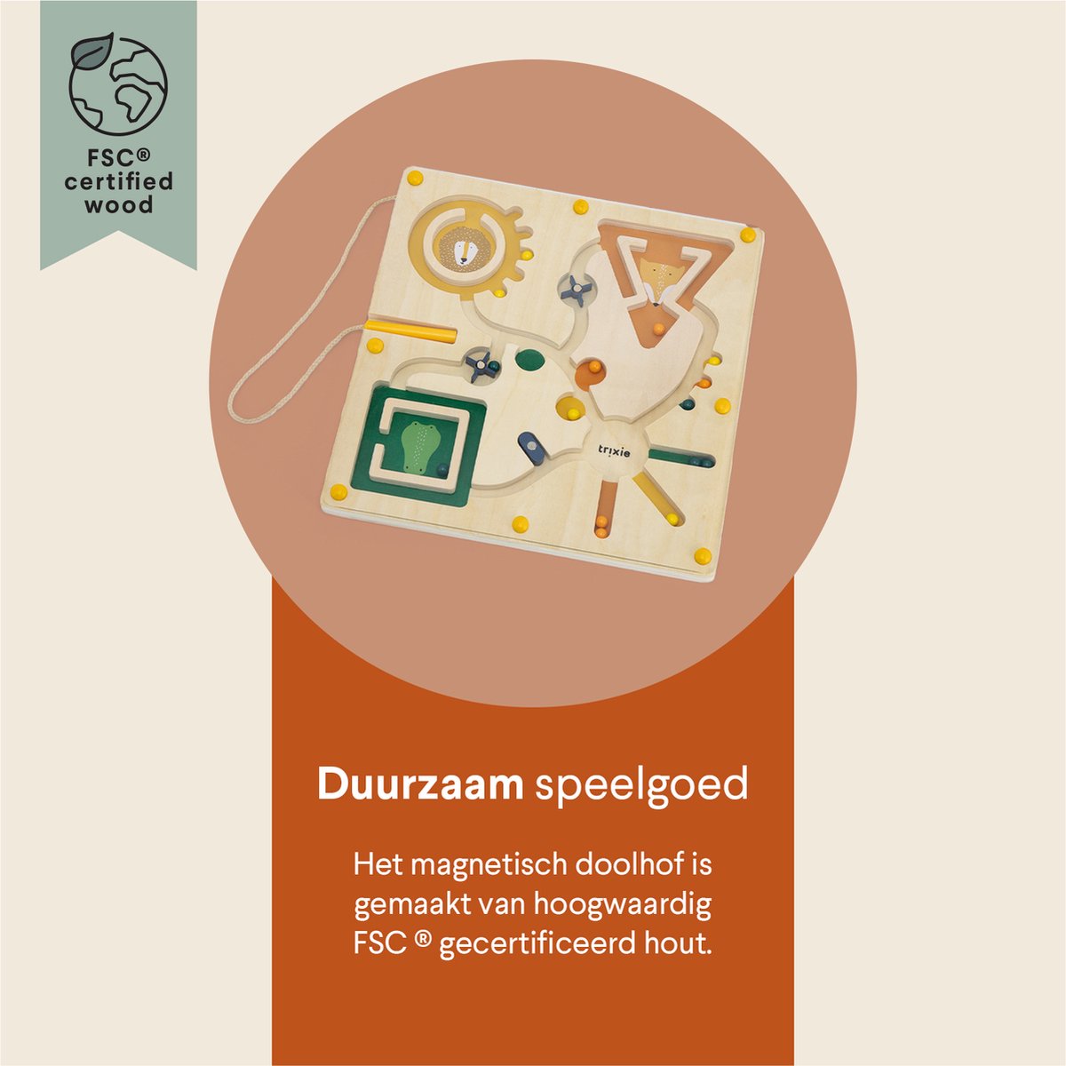 Trixie magnetisch doolhof - houten speelgoed - voor kinderen - gezelschapsspel vanaf 2 jaar - stimuleert ontwikkeling